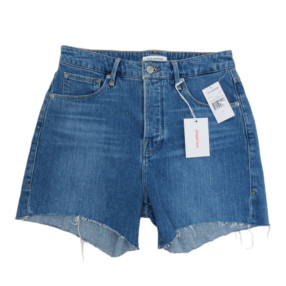 GOOD AMERICAN Women's High Rise The Bombshell Shorts Split Pockets NWT Size 2